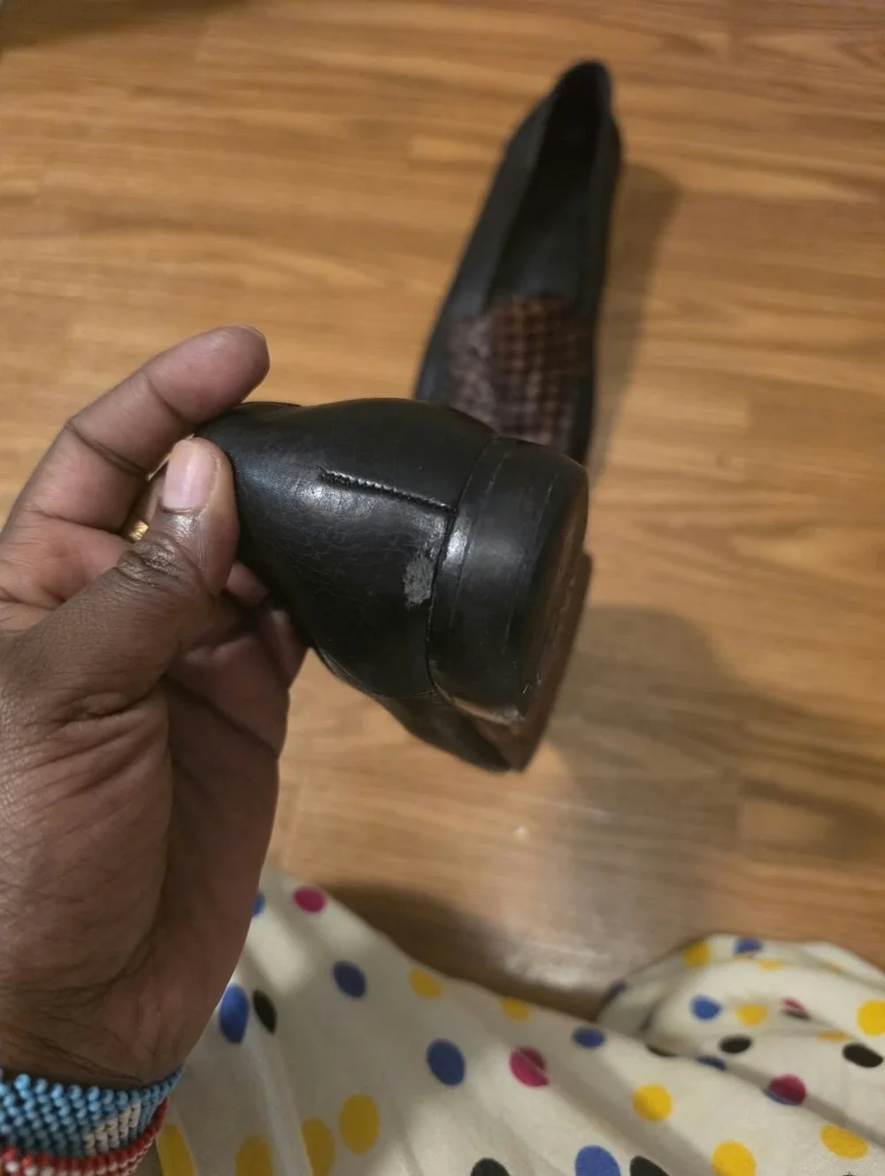 Cole Haan Black Leather Loafers with Brown Woven Vamp